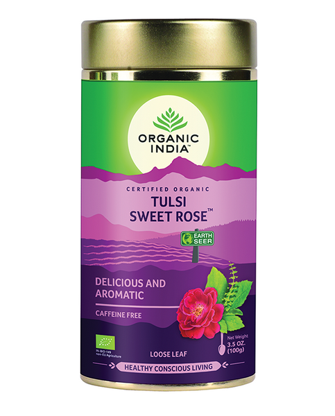 Tea Tulsi Sweet Rose Loose Leaf Organic India - Aurana Foods